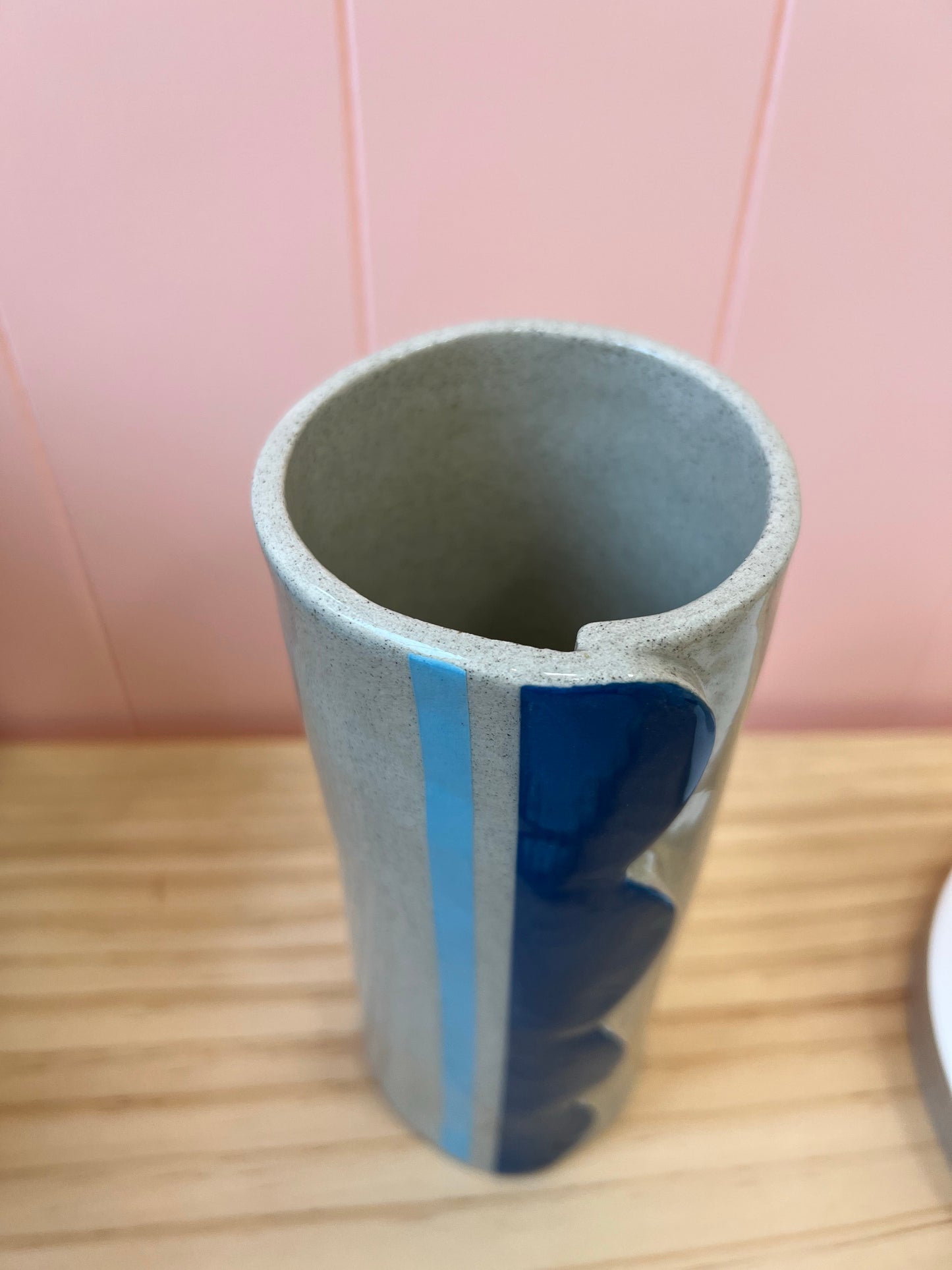 Tall Scalloped Dark Blue Vase