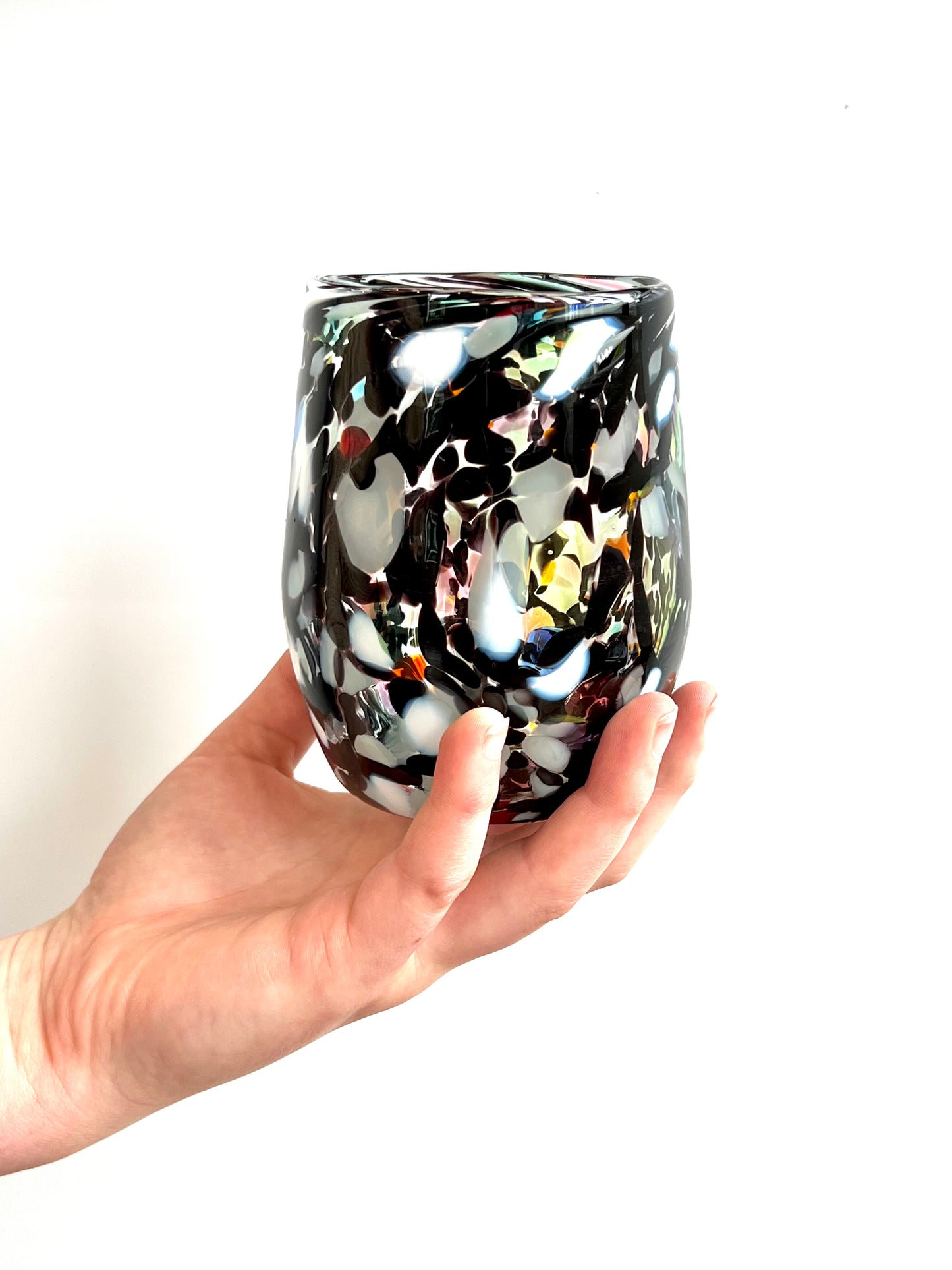 Handblown Glass Tumbler - Black & White Rainbow