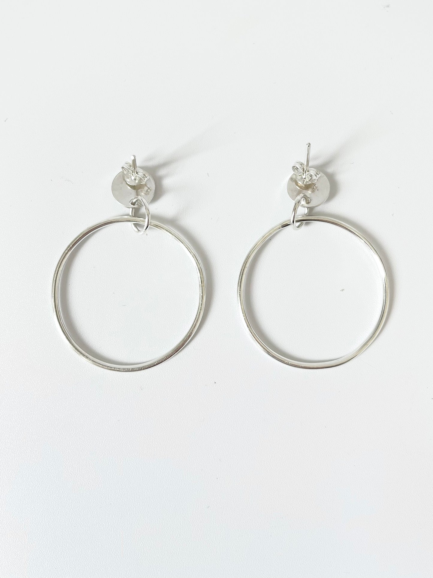 Silver Hoop Earrings with Disc