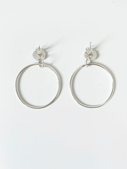 Silver Hoop Earrings with Disc