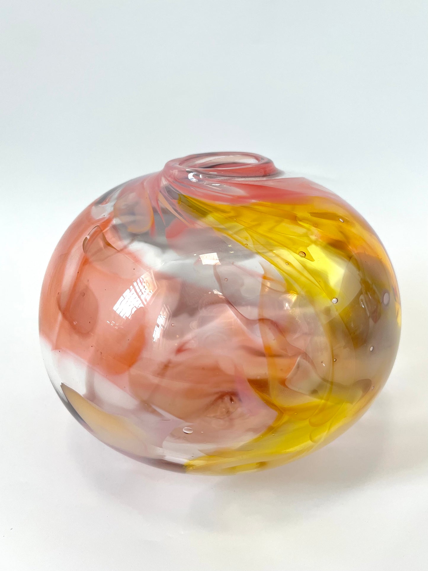 Handblown Glass Vase - Pink, Yellow Marble #3