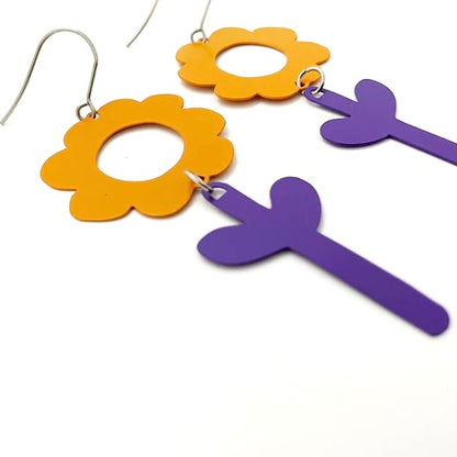 Mustard + Violet Flower Dangle Earrings