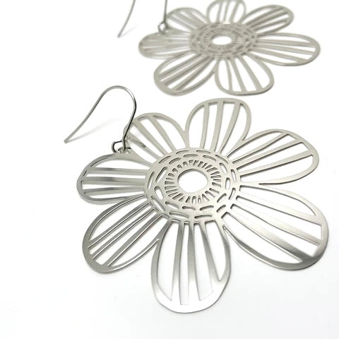 BIG Flower Earrings in Silver