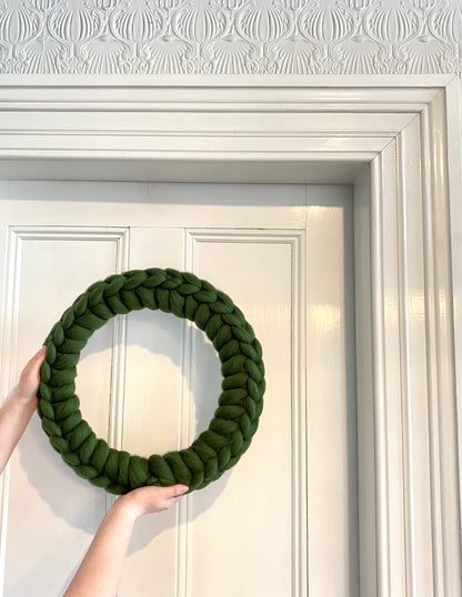 Merino Plaited Wreath - Deep Green