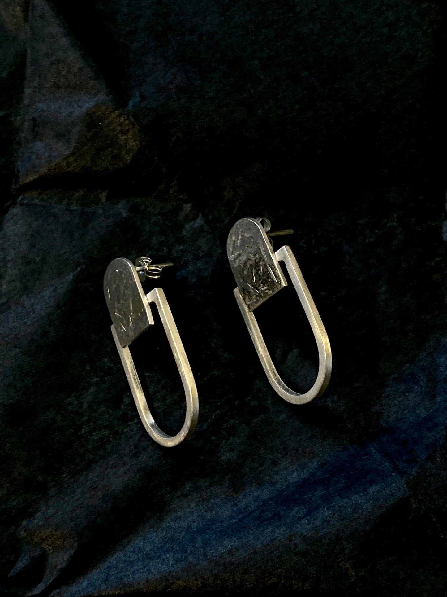 Silver Earrings U-Shape with Solid Piece (#146)