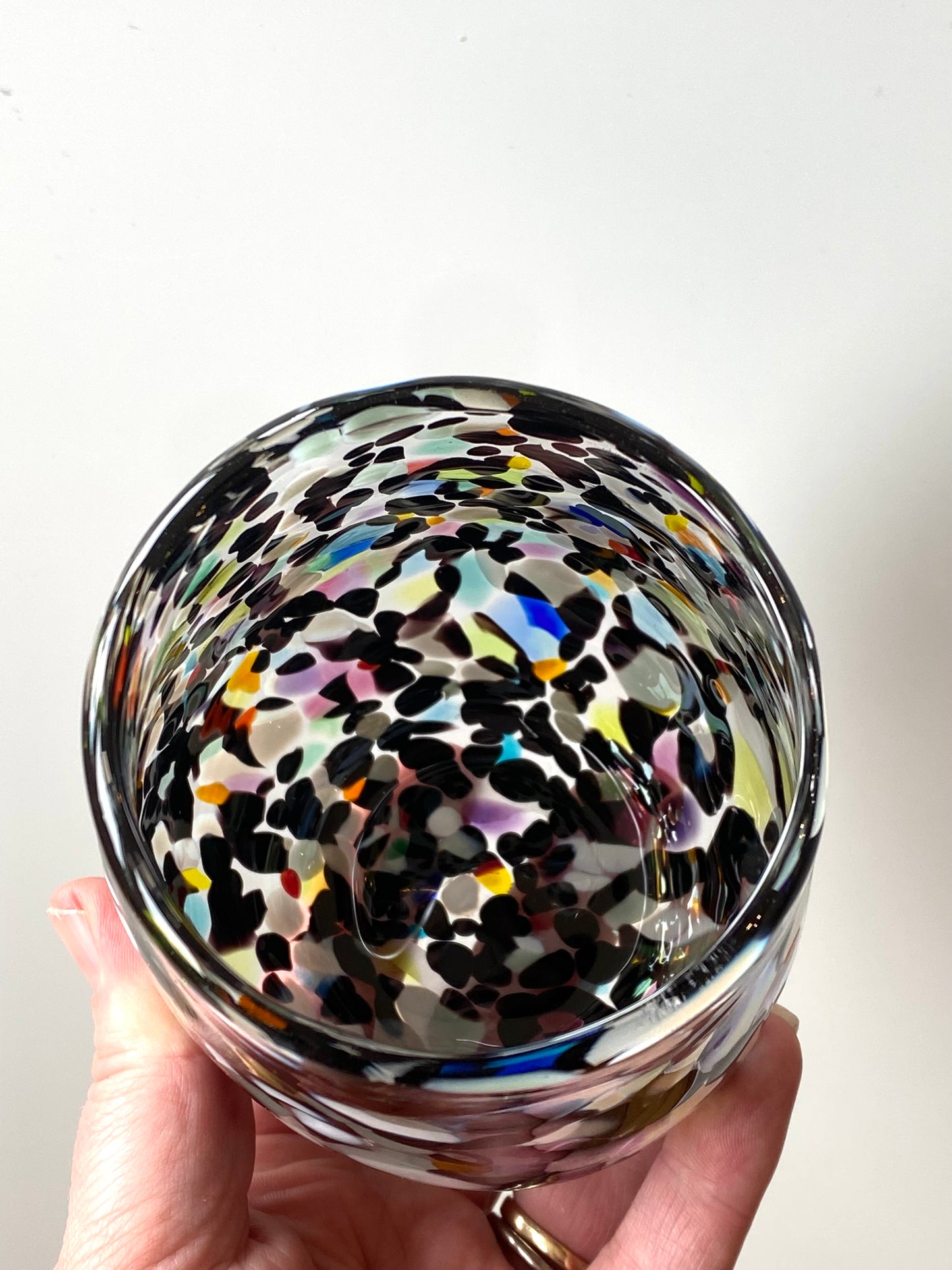 Handblown Glass Tumbler - Black & White Rainbow