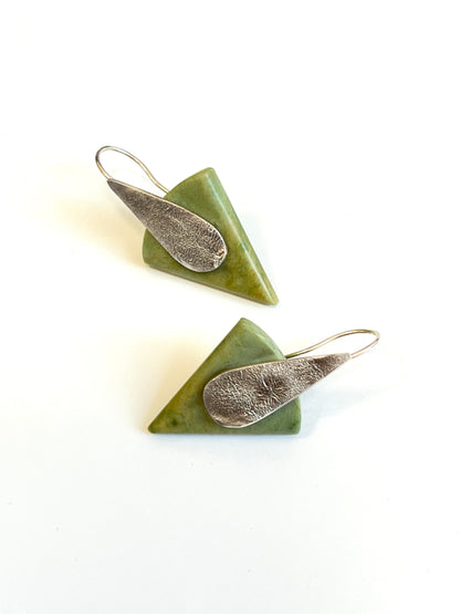 "Slice of Pie" Pounamu Earrings with Silver Detail