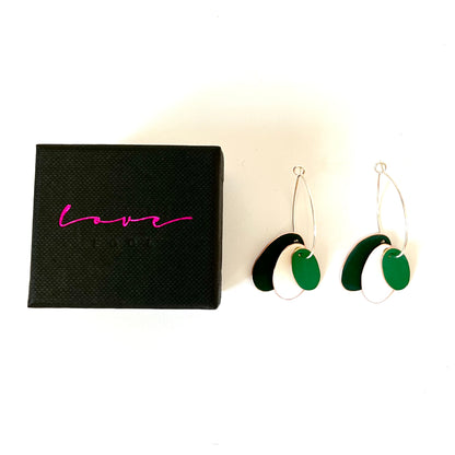 Hoops & Drops Earrings - Dark Green, White, Spring Green