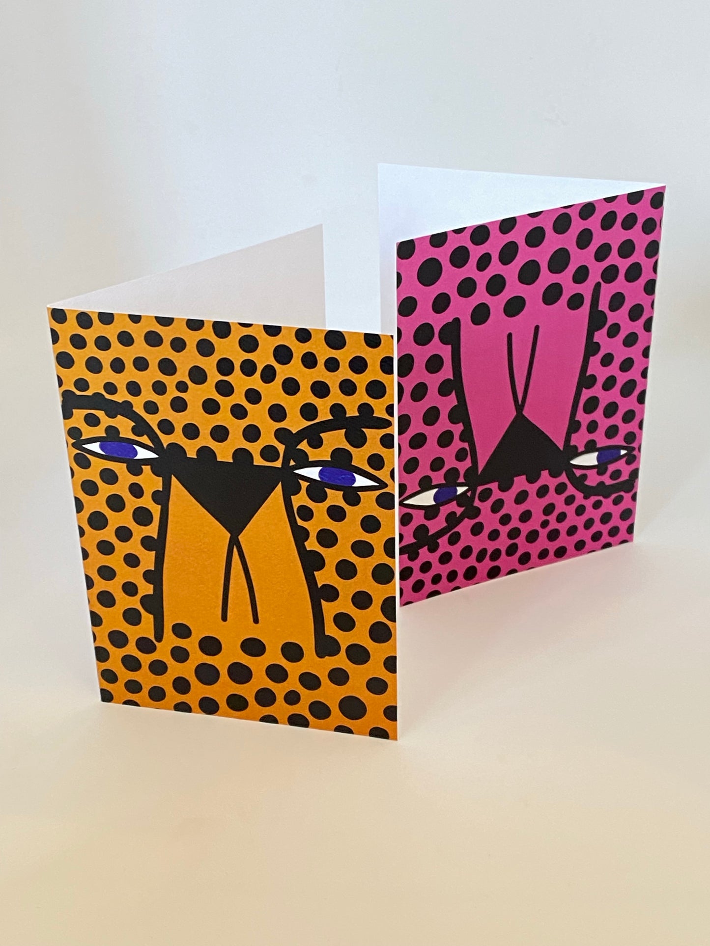 Cards - Pink / Yellow Cheetah Faces (Double-Sided)