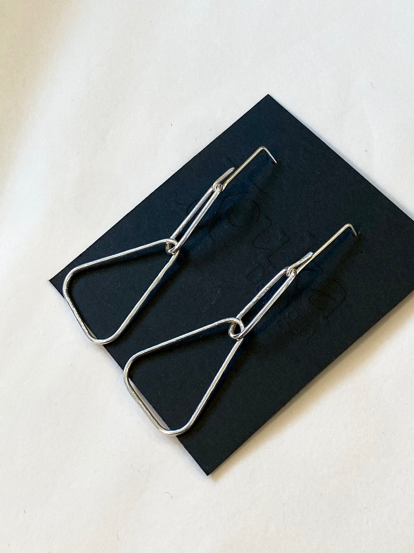 Dangly earrings Silver Triangle & Oval (#145)”