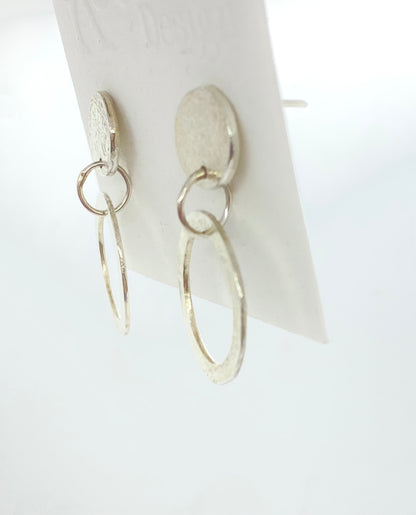 Silver Wide Flat Hoop Earrings  with Solid Piece (#136)