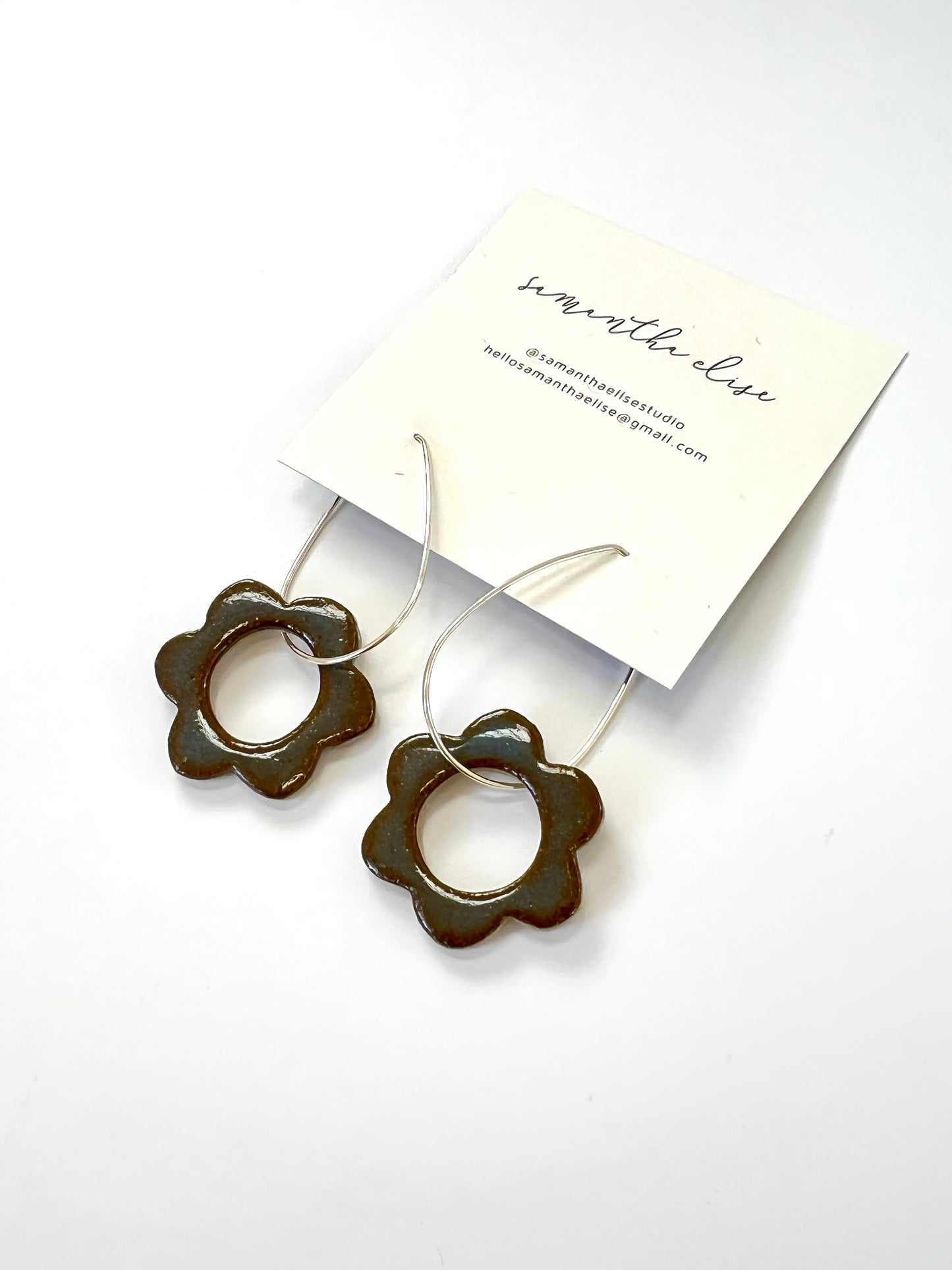 Flower Drops - Petrol - Ceramic & Sterling Silver Earrings