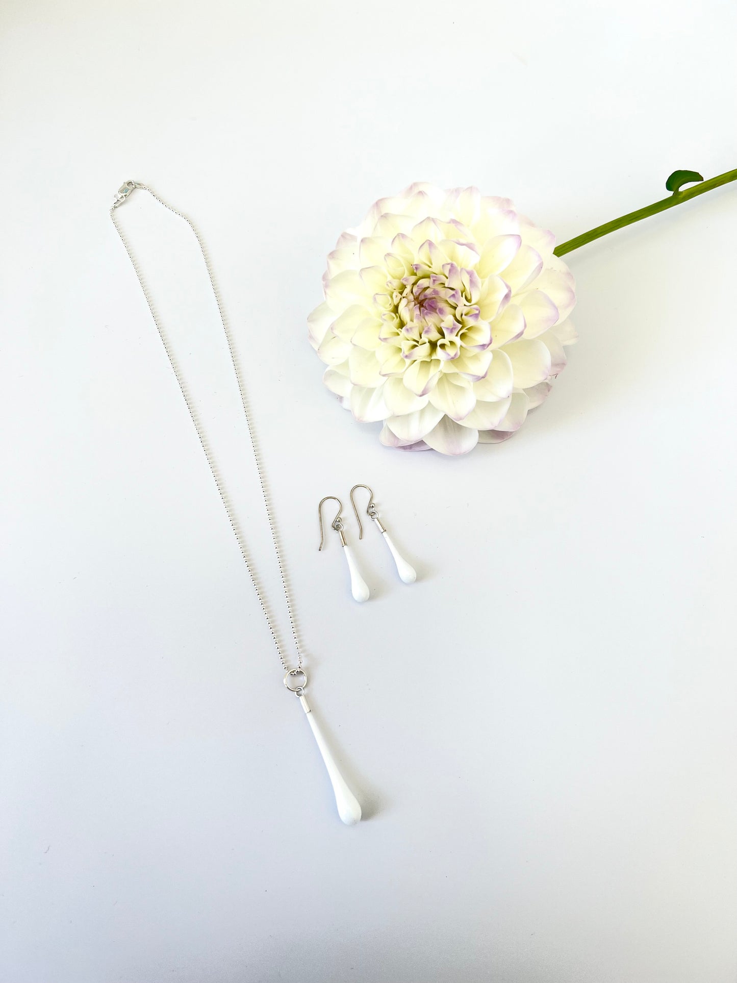 Glass Teardrop Earrings - White, Opaque