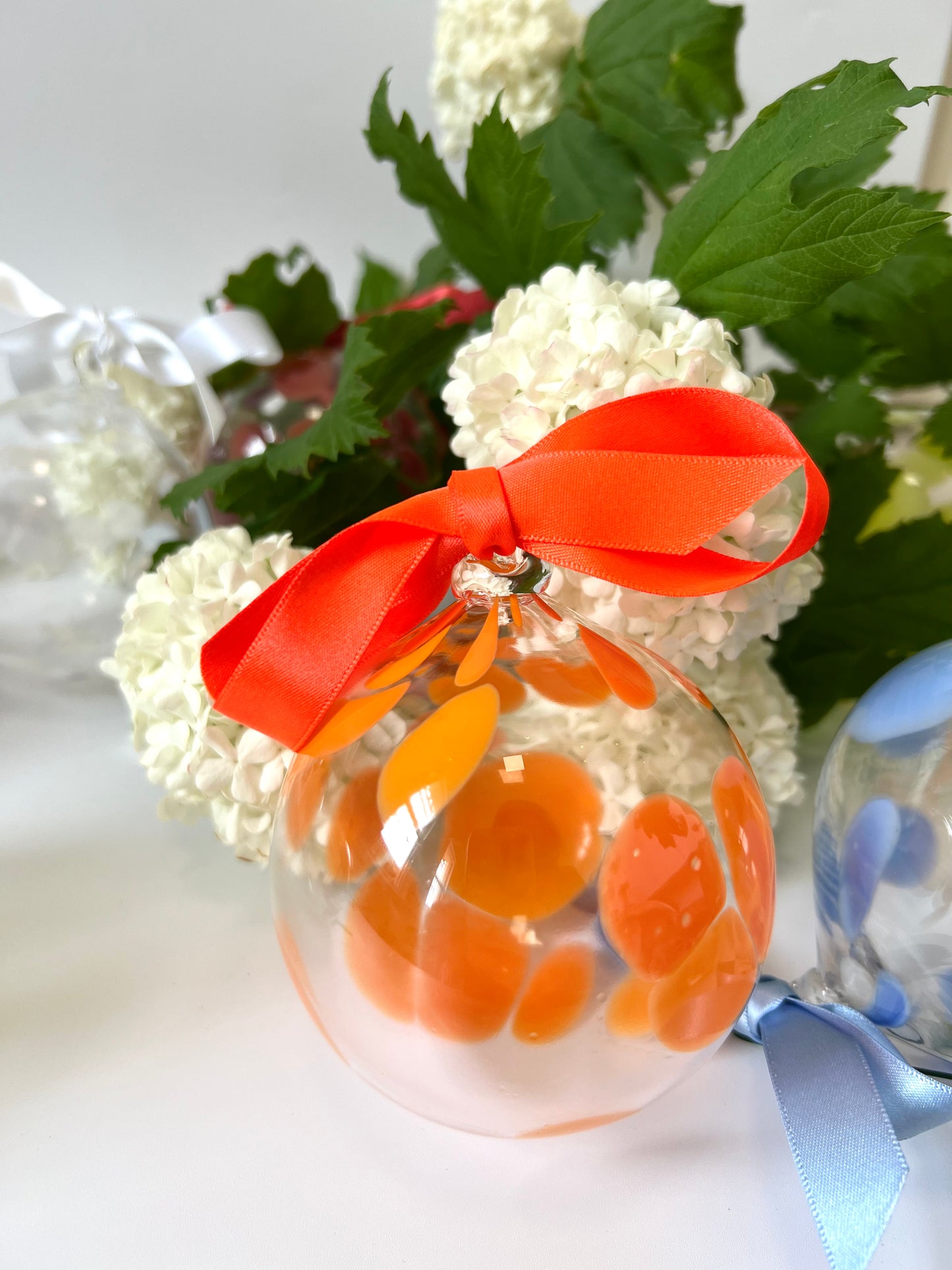 Handblown Glass Christmas Bauble - Bright Orange