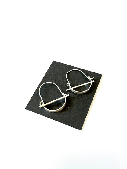 Silver Wide Curve Earrings With Bar