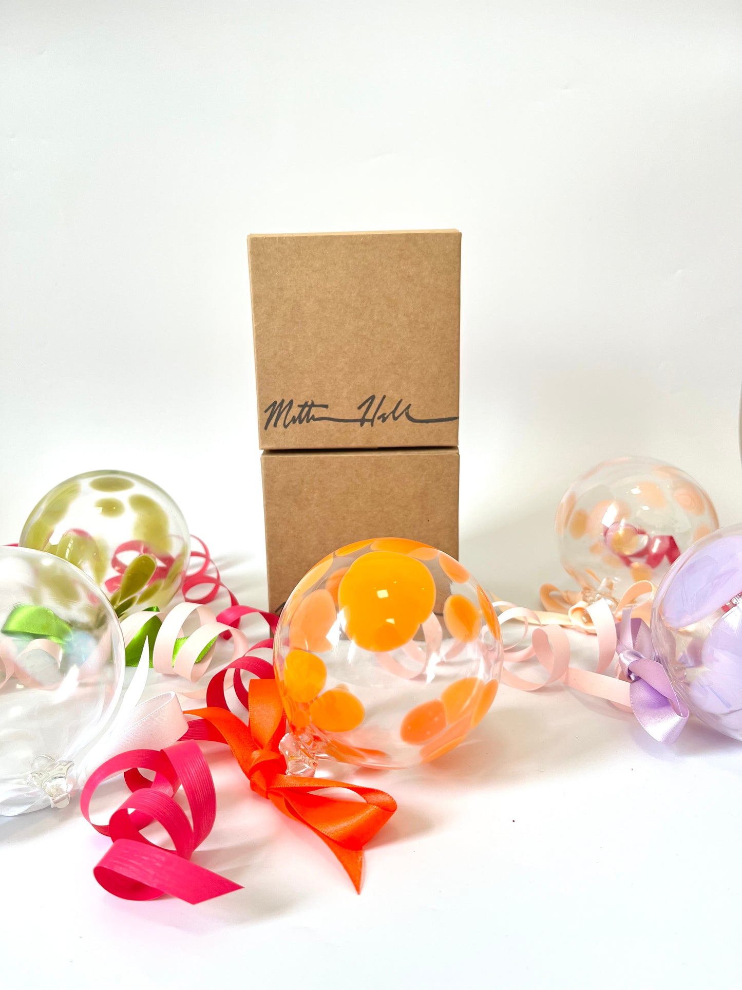 Handblown Glass Christmas Bauble - Bright Orange