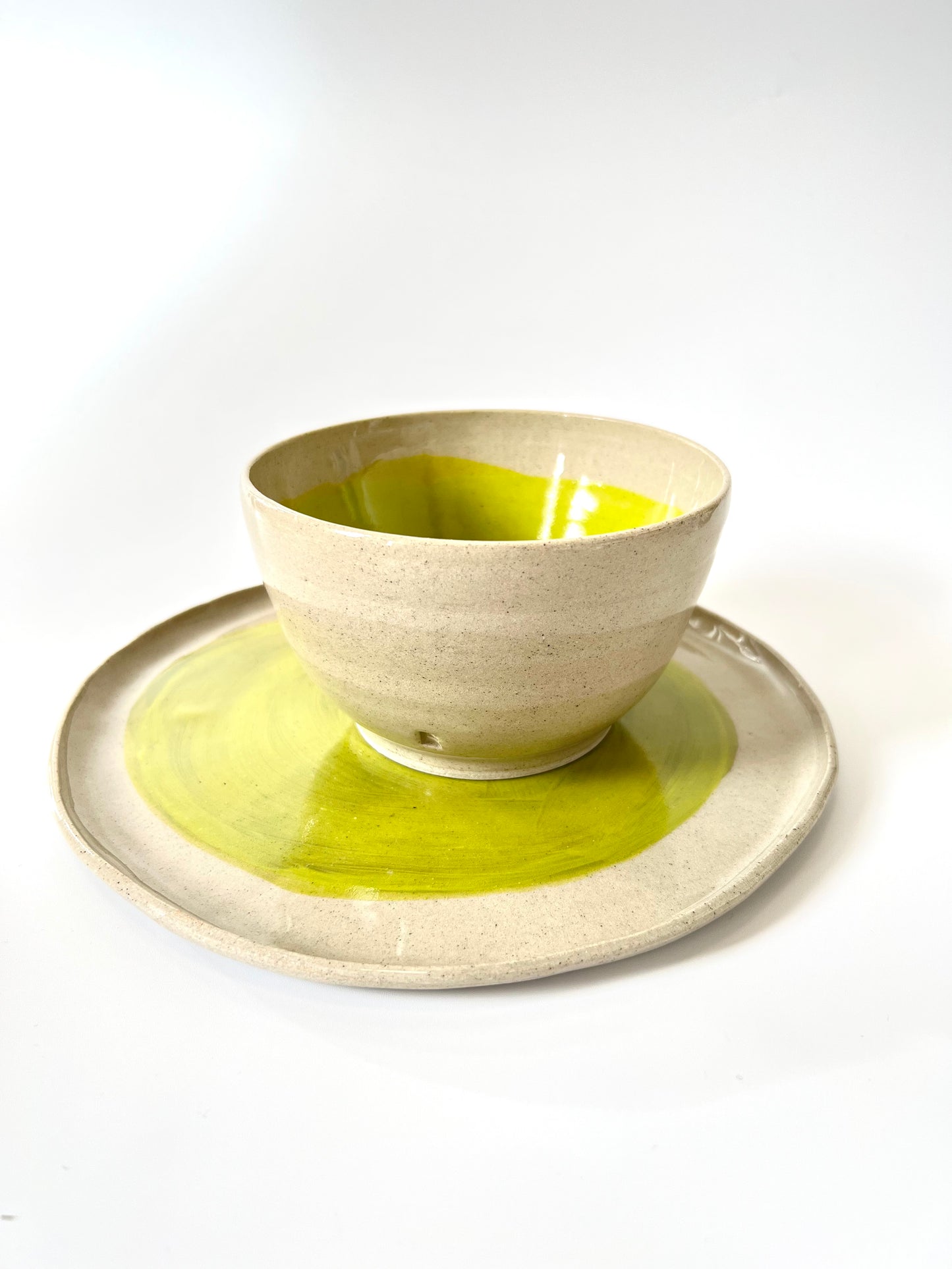 Large Handmade Ceramic Round Plate - Green