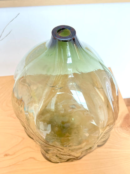 Handblown Glass 'Crushed' Vase - Eel Green
