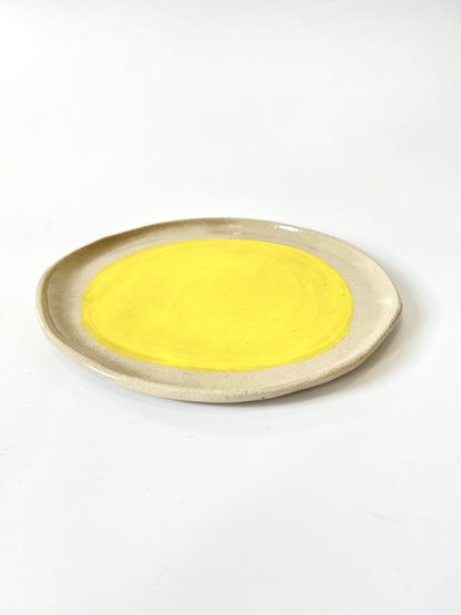 Large Handmade Ceramic Round Plate - Yellow
