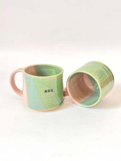 Ceramic "Mrs." Mug - Green / Blush