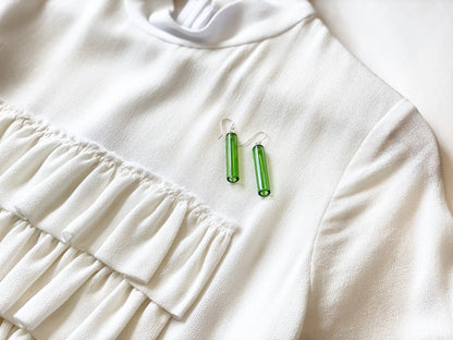 Glass Cylinder & Sterling Silver Earrings - Green