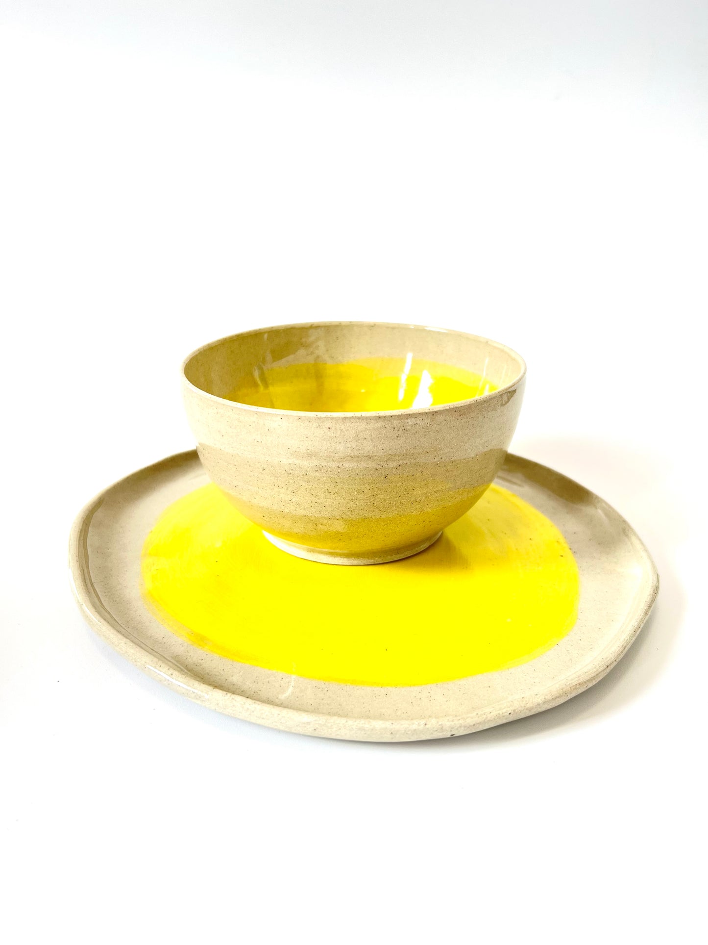 Large Handmade Ceramic Round Plate - Yellow