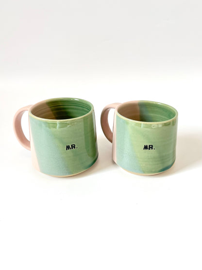 Ceramic "Mr." Mug - Green / Blush