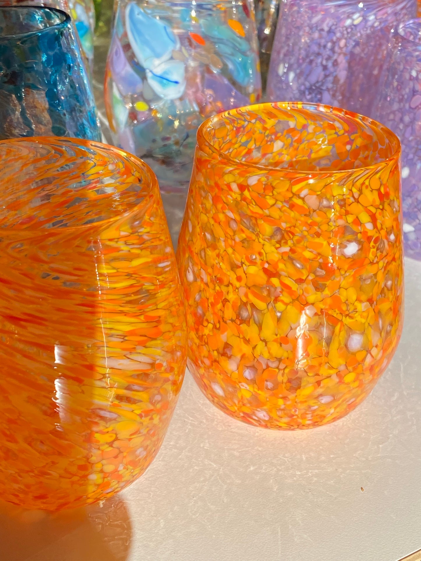 Handblown Glass Tumbler - Bright Orange