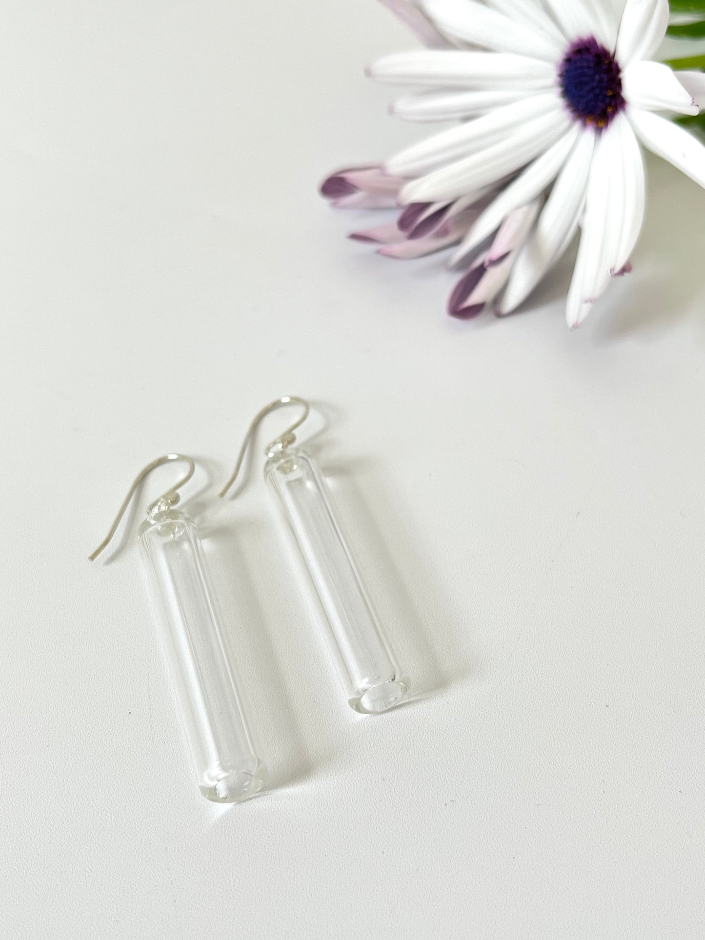 Glass Cylinder & Sterling Silver Earrings - Clear