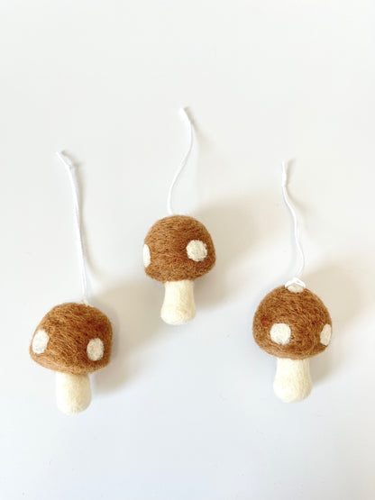 Felted Christmas Mushroom Ornament - Brown