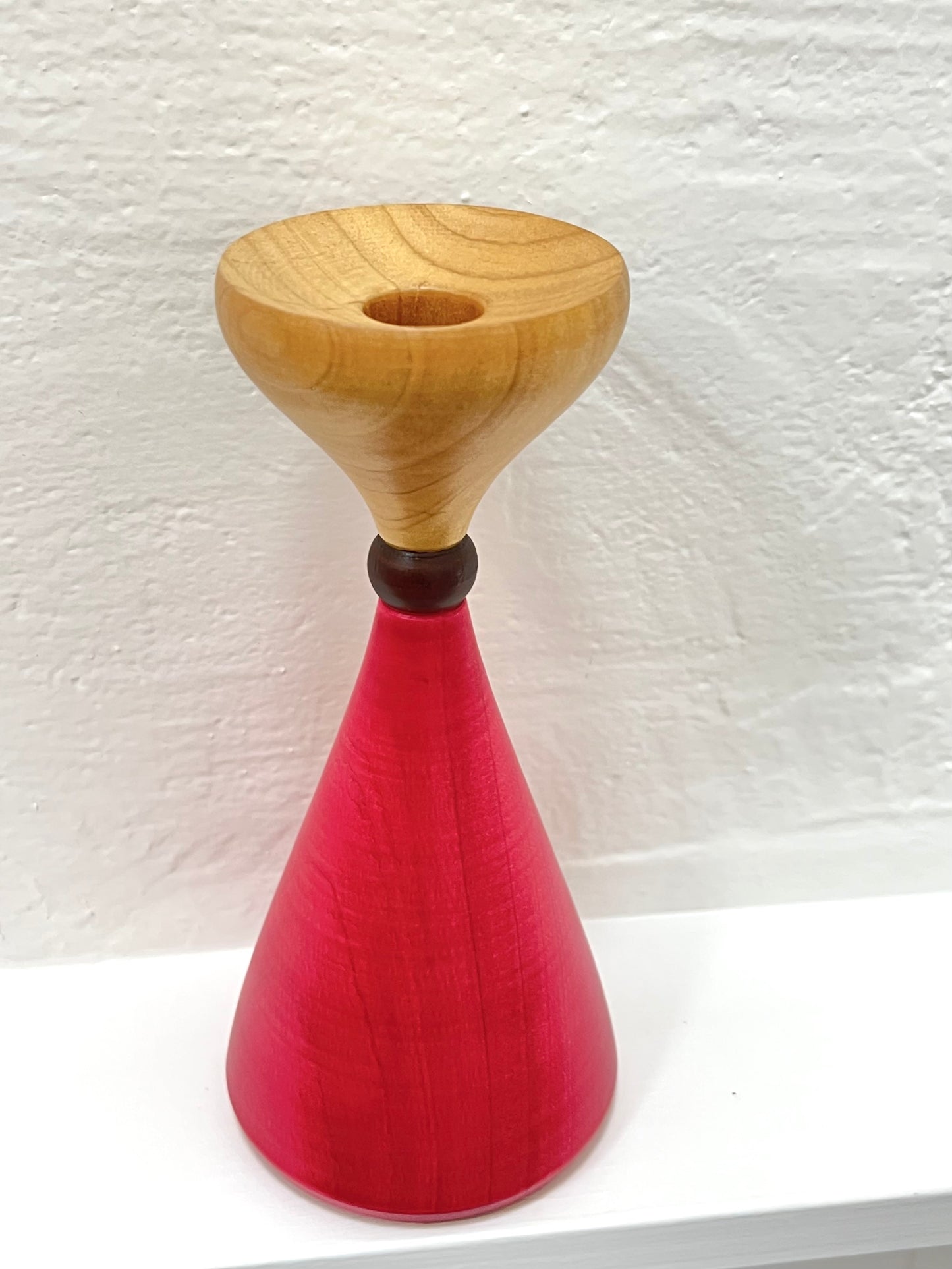 Candle Holder - Tulip Sphere - Natural / Mahogany / Hot Pink