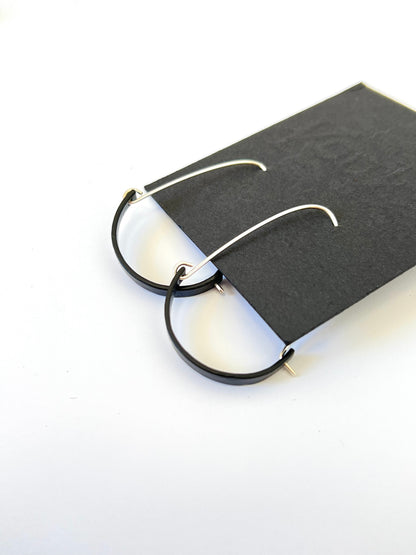 Black Curve Earrings with Silver Post (#178)