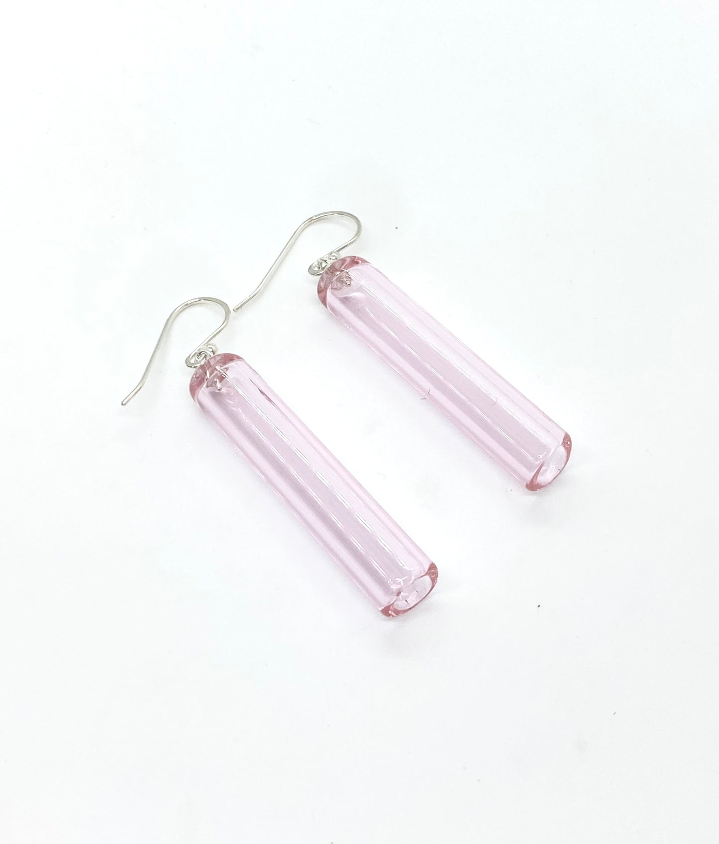 Glass Cylinder & Sterling Silver Earrings - Soft Pink