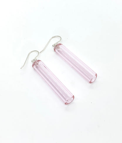 Glass Cylinder & Sterling Silver Earrings - Soft Pink