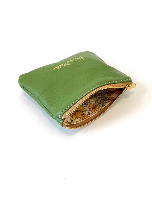 Coin Purse - 12cm - Cactus Green Leather - by Helen Miller