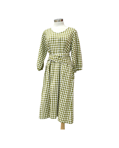 Long Sleeve Mollie Dress - Olive Gingham