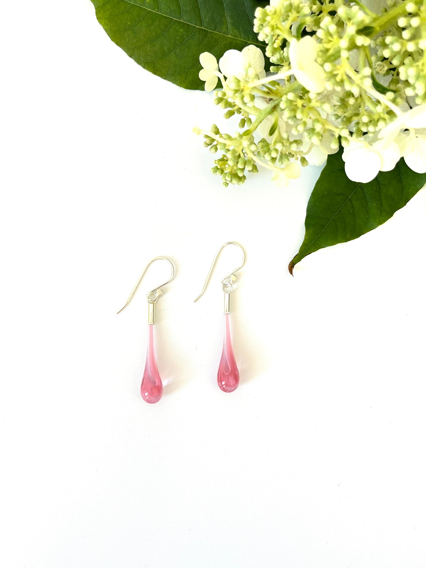 Glass Teardrop Earrings - Pink Marble Swirl