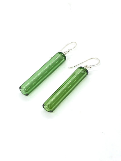 Glass Cylinder & Sterling Silver Earrings - Green