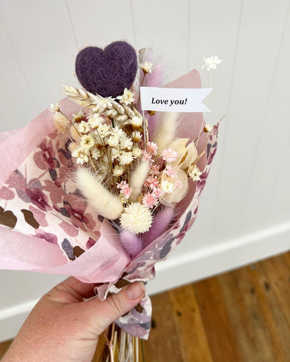 Dried Flower Posy with wool Heart