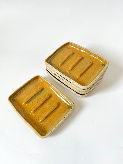 Ceramic Soap Dish - Earthy Ochre/Green with Speckle
