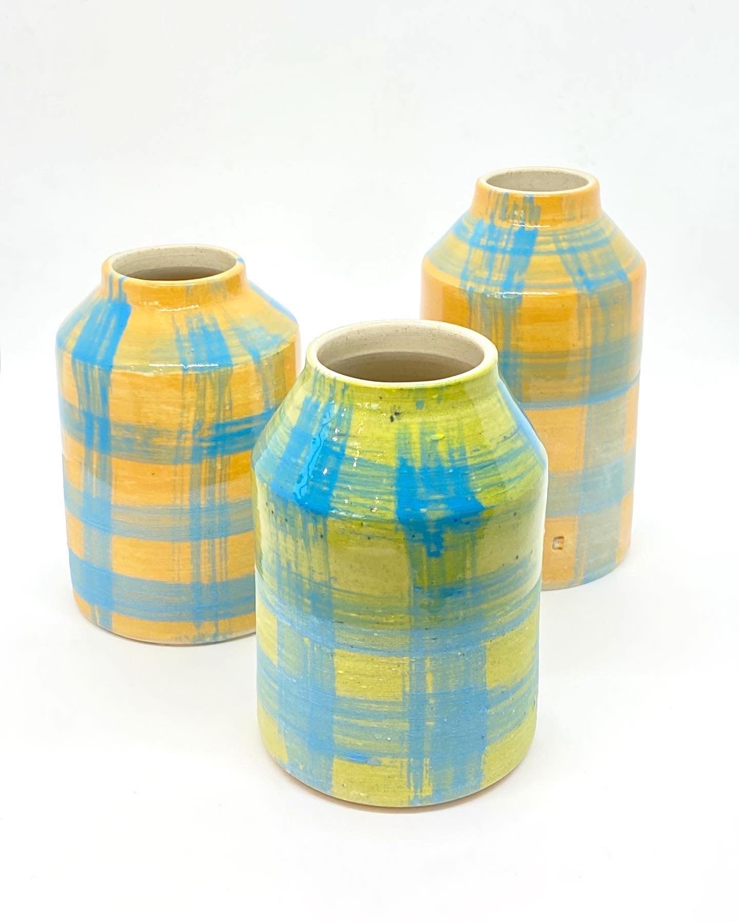 Ceramic Vase - Orange & Blue Gingham