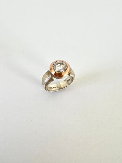 2.0ct Moissanite in Rose Gold & Textured Silver