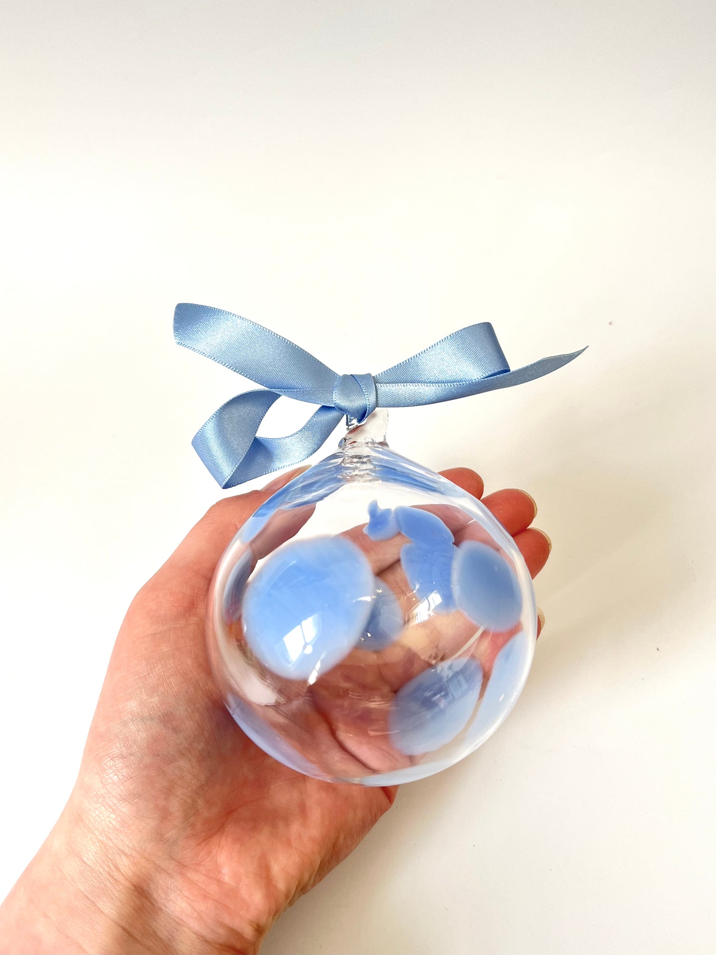 Handblown Glass Christmas Bauble - Baby Blue