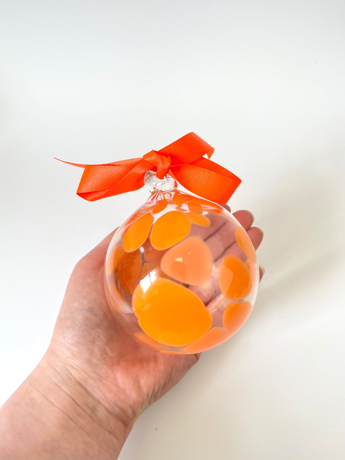 Handblown Glass Christmas Bauble - Bright Orange