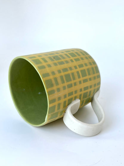 Ceramic Nerikomi Mug - Large - Tartan Green with Yellow