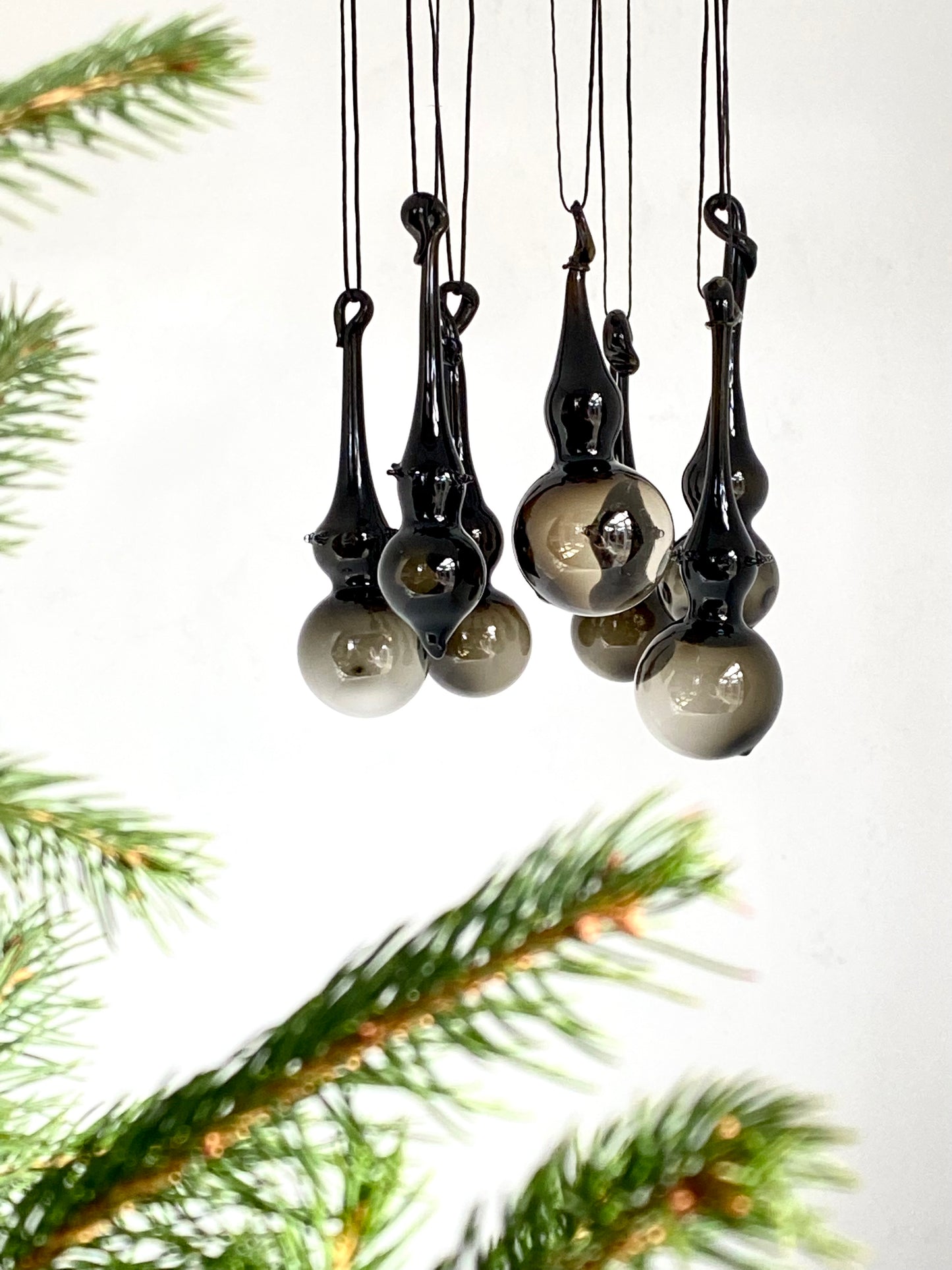 Blown Glass Christmas Ornaments - Black