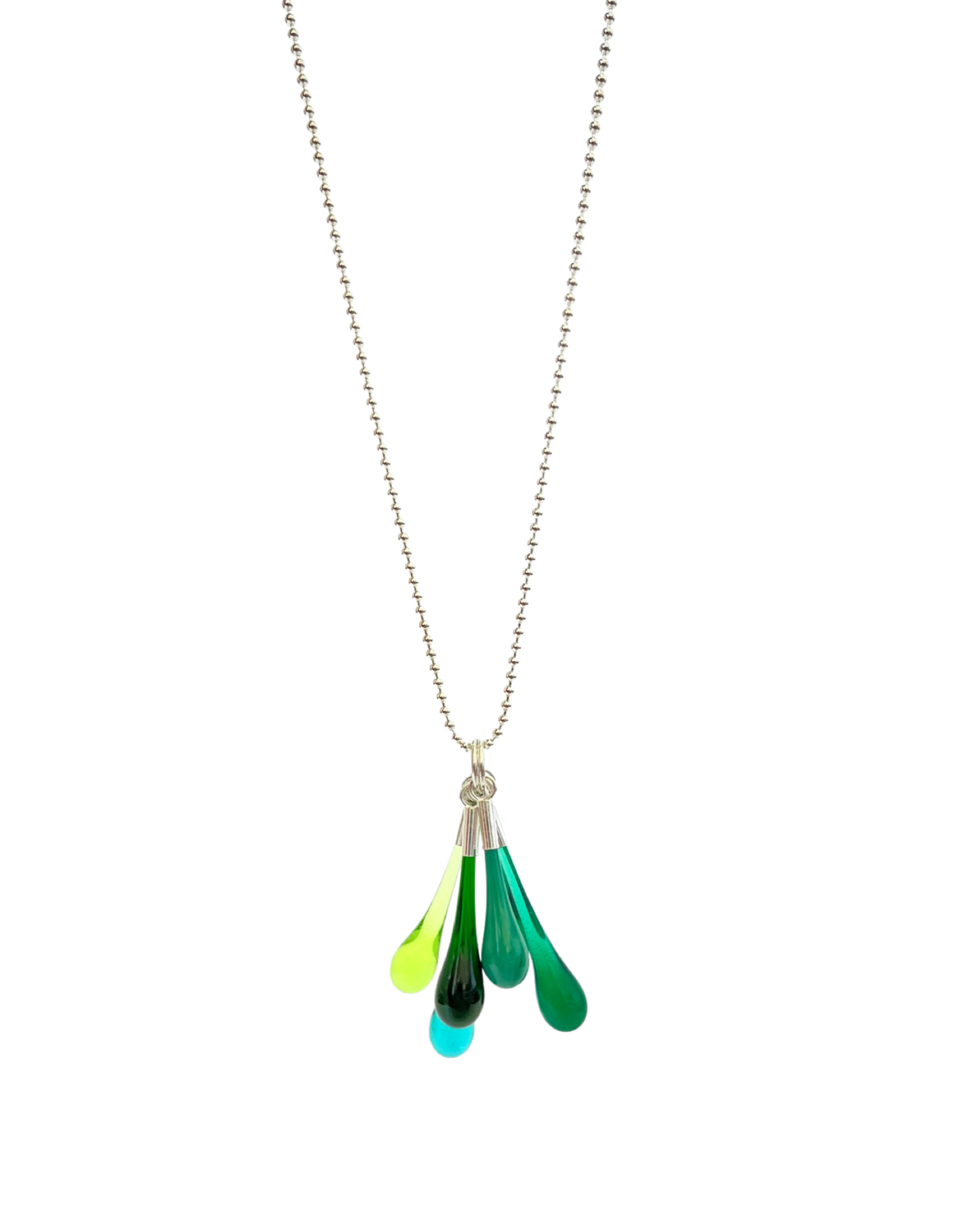 Glass Teardrop Cluster Necklace - Greens