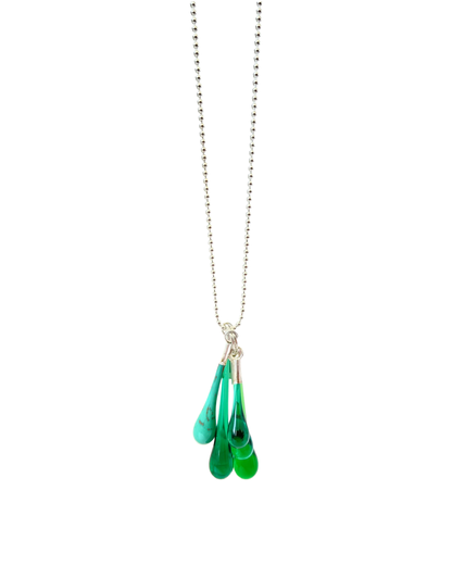 Glass Teardrop Cluster Necklace - Greens