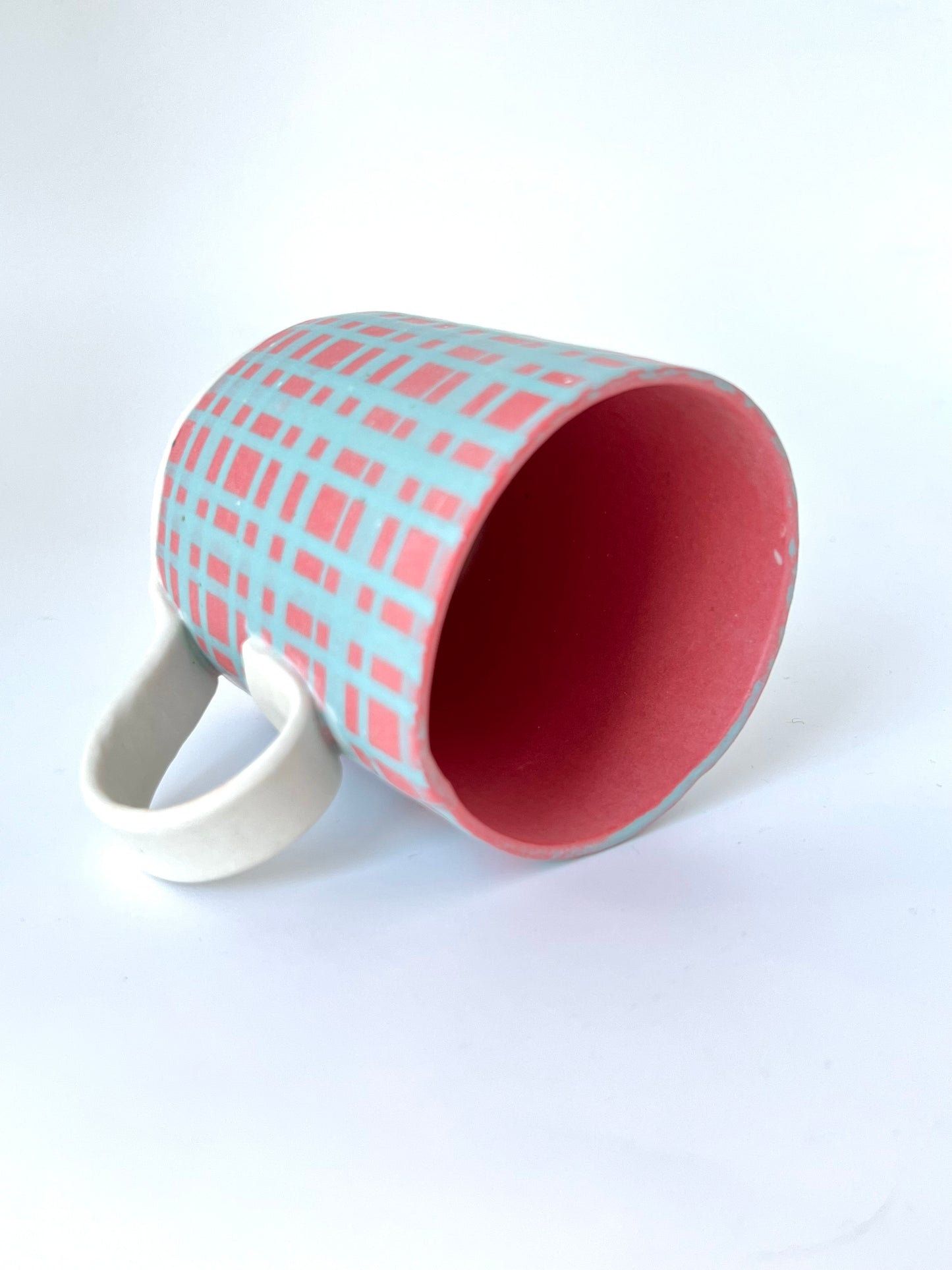 Ceramic Nerikomi Mug - Large - Tartan Red with Blue