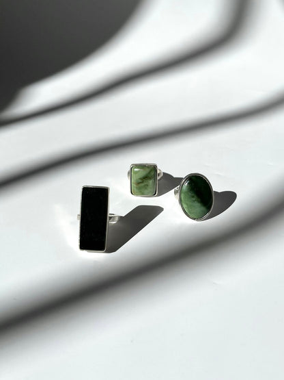 Jade & Sterling Silver Rounded Rectangle Ring